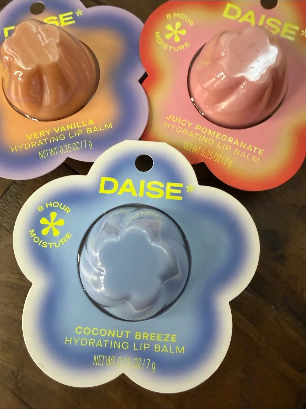 Daise hydrating lip balm trio new pomegranate, coconut & vanilla new